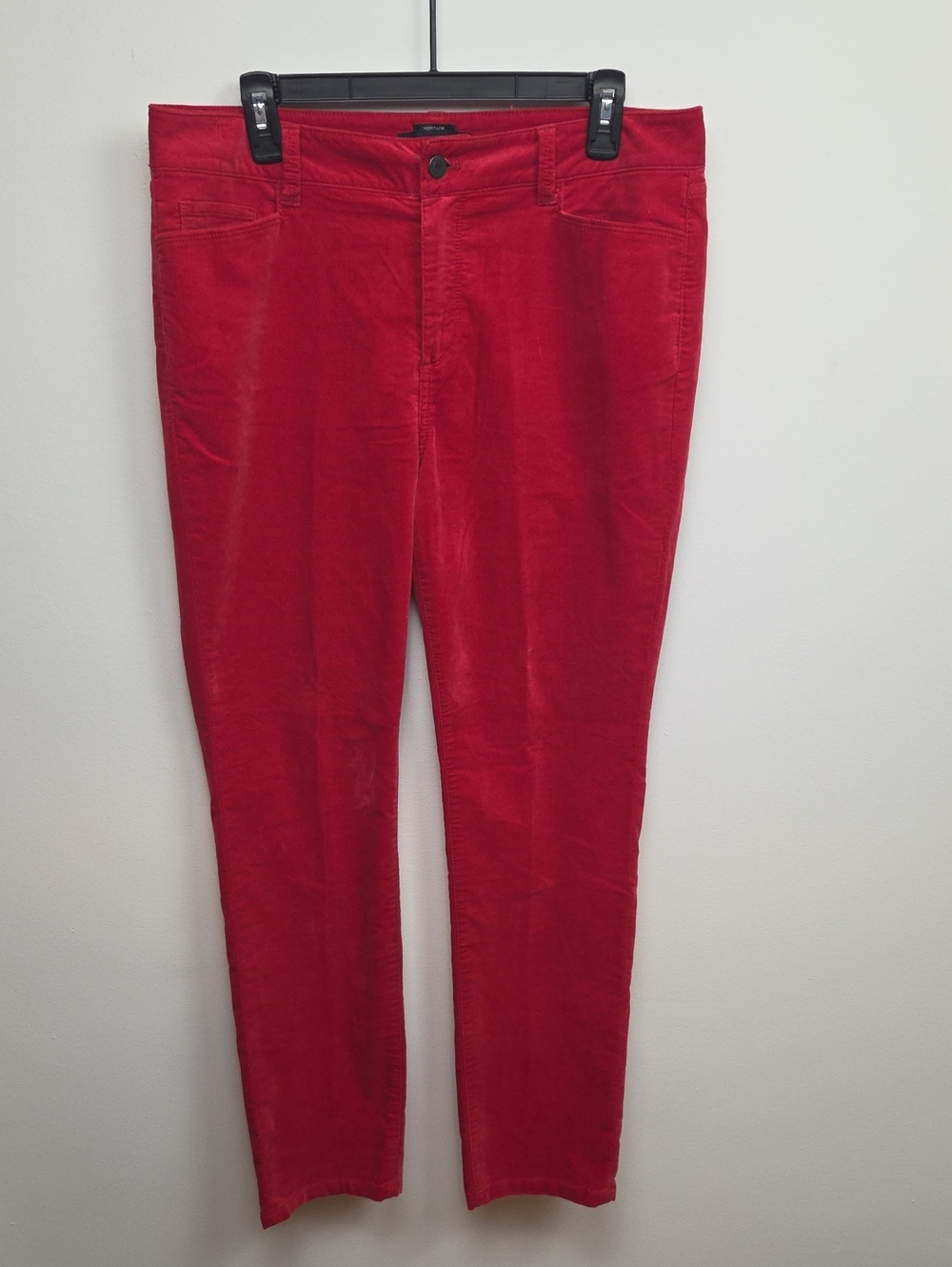 Talbots Heritage Red Straight Leg Jean Velour Velvet Cotton Pants Holiday - 12P